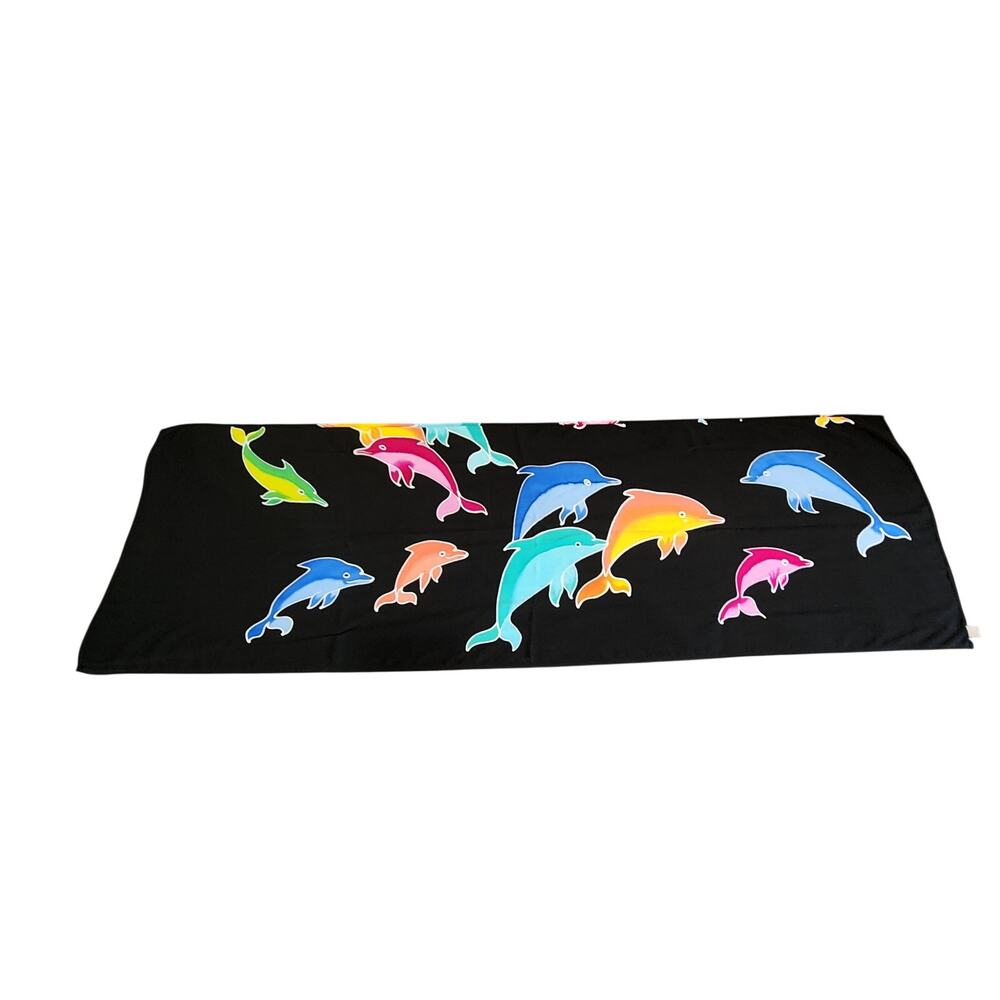 Unbranded Handmade Black Dolphin Print Summer Swimsuit Cover Up Sarong Wrap
